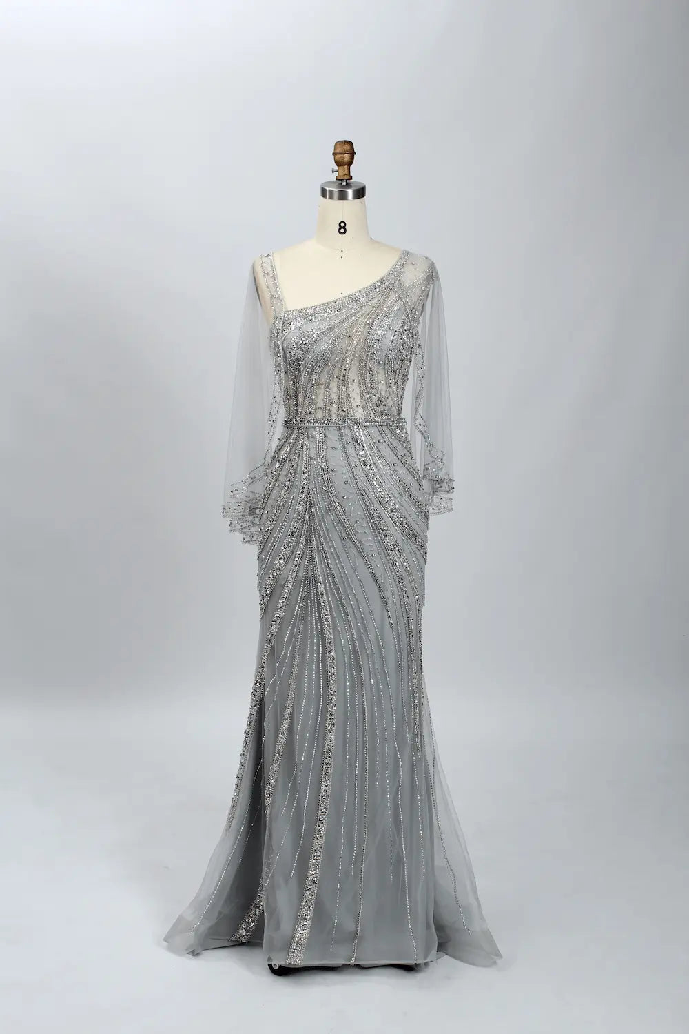 Draped Mermaid Mother of the Bride Dress with a Draped Sleeve MC074