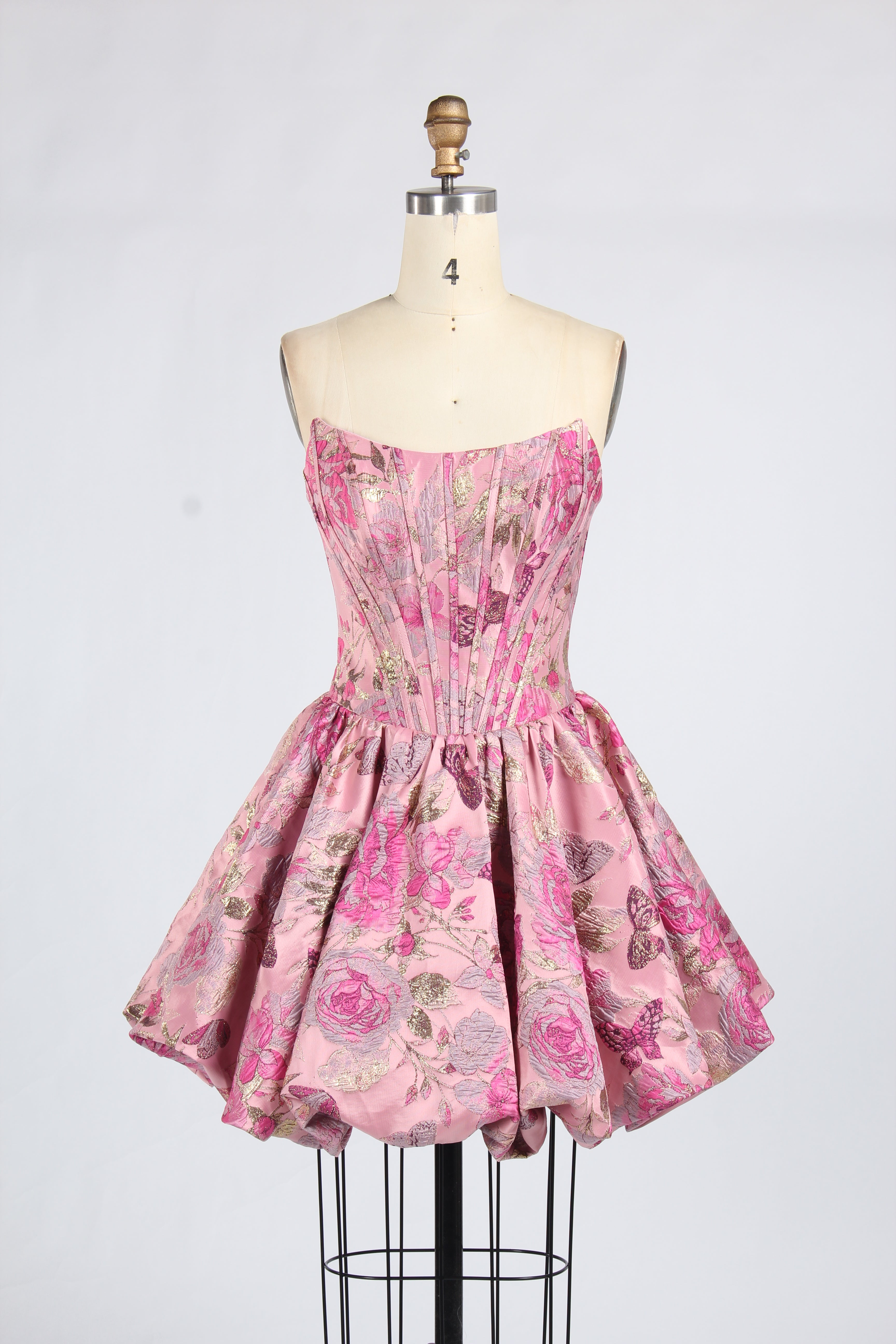 Wholesale Pink Floral Brocade Strapless Homecoming Dress 33411