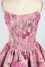 Wholesale Pink Floral Brocade Strapless Homecoming Dress 33411