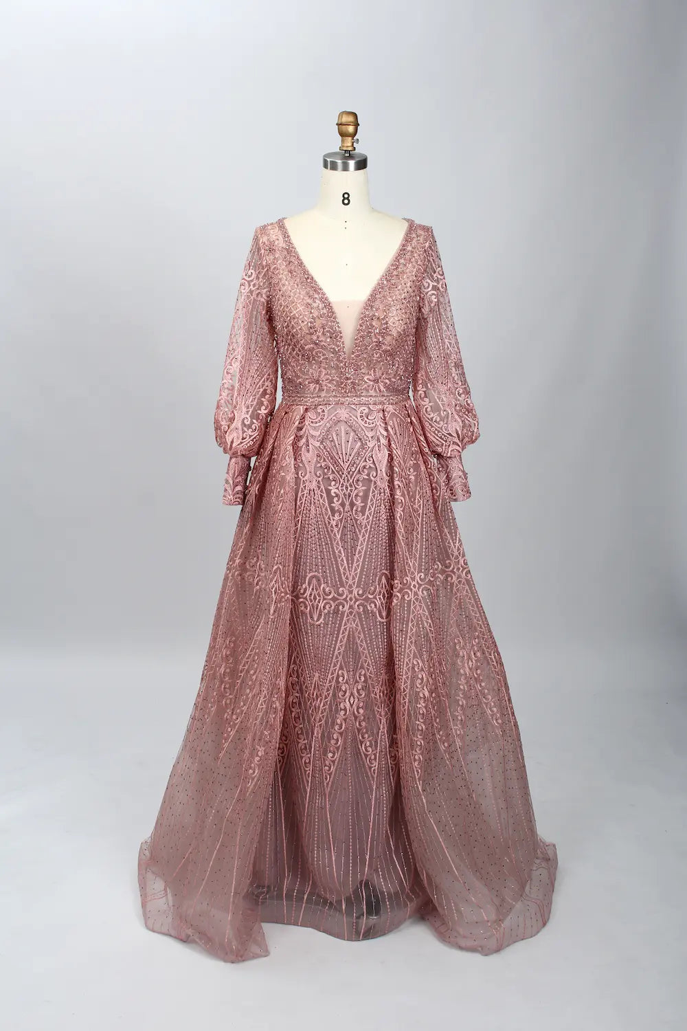 Beaded A-Line Mother of the Bride Dress with Long Sleeves MK084