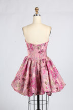 Wholesale Pink Floral Brocade Strapless Homecoming Dress 33411