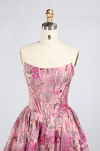 Wholesale Pink Floral Brocade Strapless Prom Ball Gown 33412