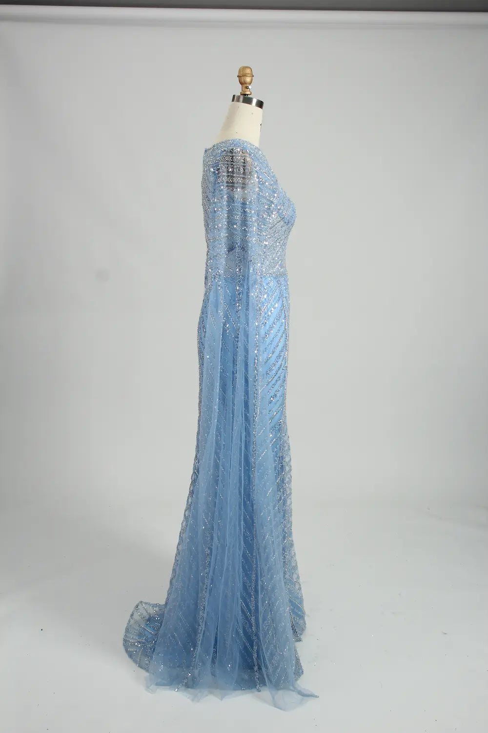 Light Blue Sequin Boat Neck Long Sleeve Mother of the Bride Dress MK126