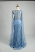 Light Blue Sequin Boat Neck Long Sleeve Mother of the Bride Dress MK126