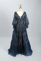 Beaded A-Line Mother of the Bride Dress with Long Sleeves MK084