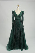 Dark Green Sparkling A-Line Mother of the Bride Dress with Long Sleeves MK093