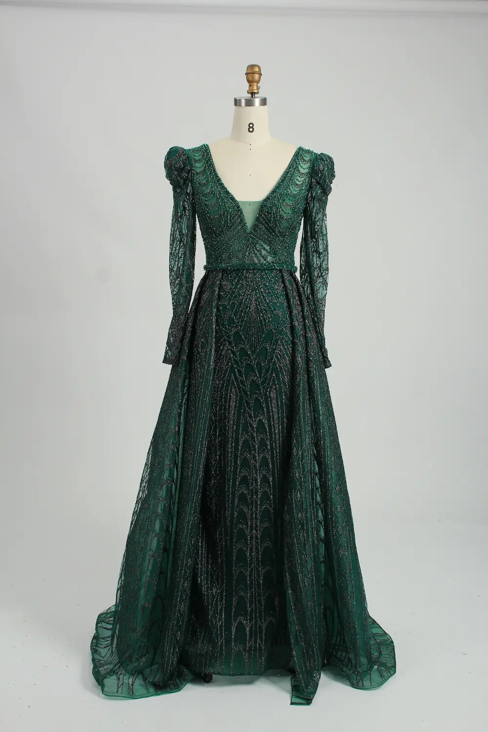 Dark Green Sparkling A-Line Mother of the Bride Dress with Long Sleeves MK093