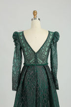 Dark Green Sparkling A-Line Mother of the Bride Dress with Long Sleeves MK093
