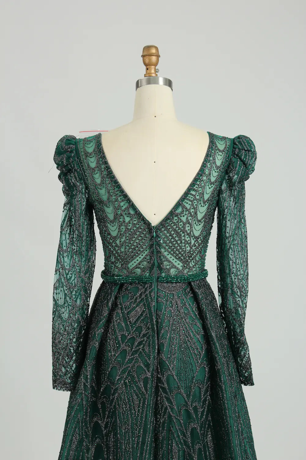 Dark Green Sparkling A-Line Mother of the Bride Dress with Long Sleeves MK093