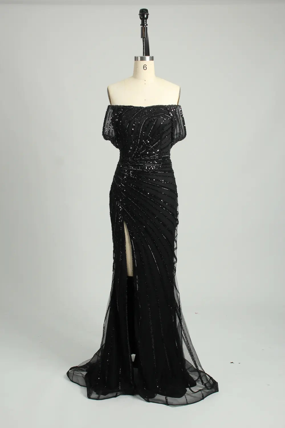 Sequin Off the Shoulder Slate Blue Mother of the Bride or Groom Dress KS034