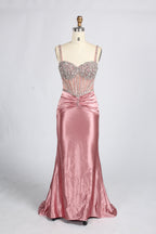Wholesale Pink Beaded Spaghetti Strap Corset Mermaid Prom Dress 33271