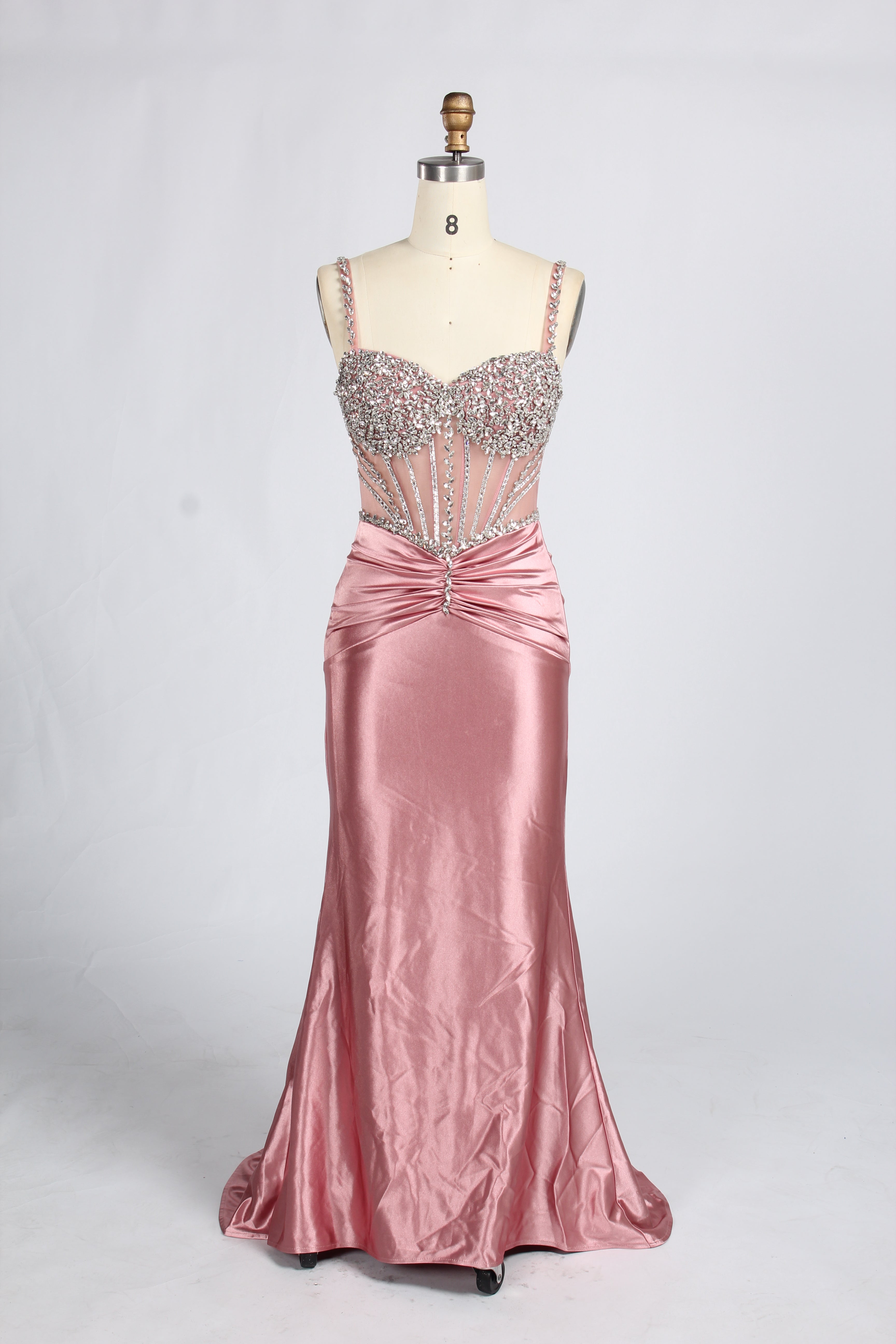 Wholesale Pink Beaded Spaghetti Strap Corset Mermaid Prom Dress 33271