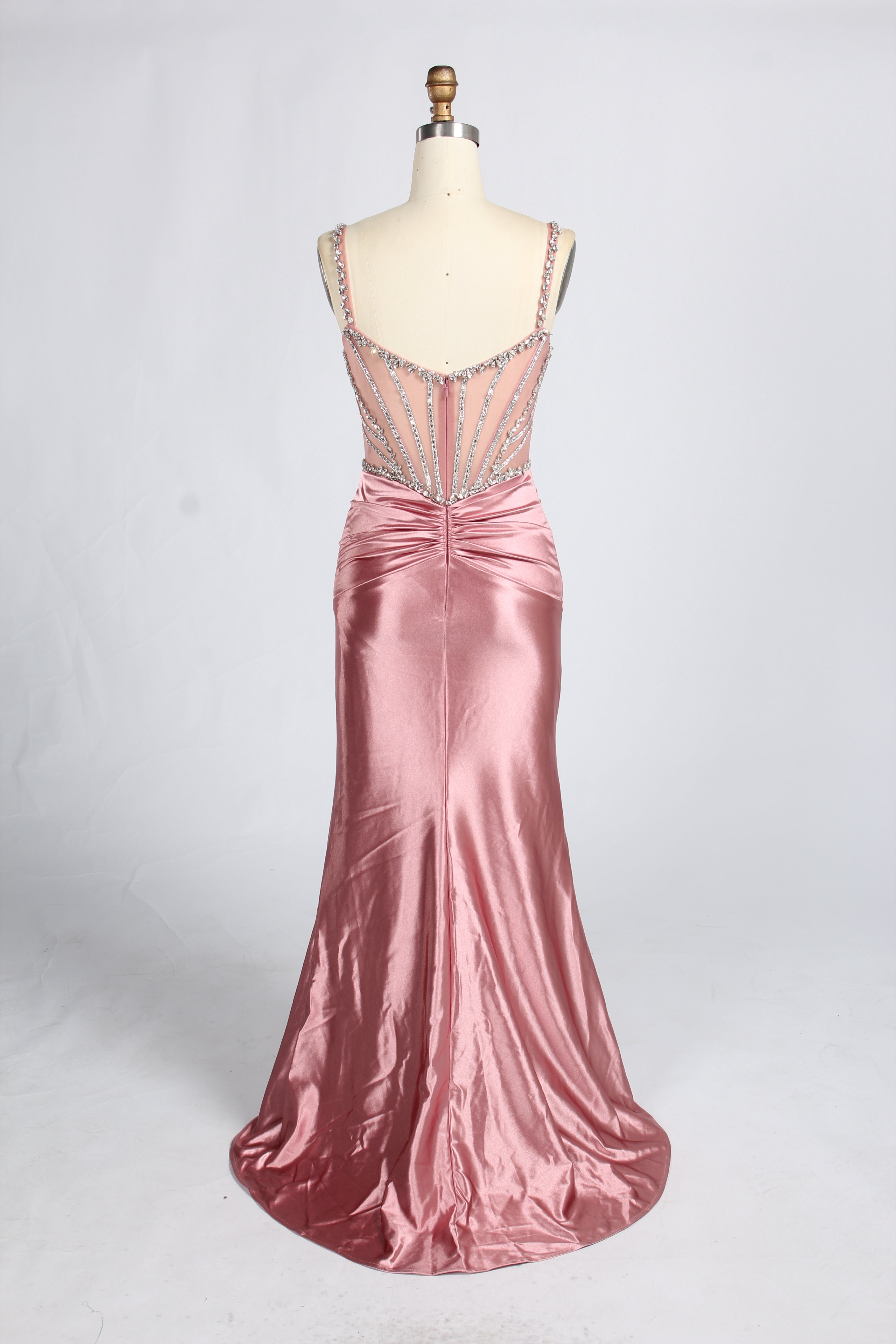 Wholesale Pink Beaded Spaghetti Strap Corset Mermaid Prom Dress 33271
