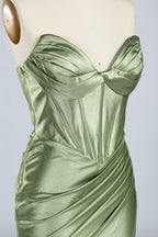 Wholesale Sage Green Satin Strapless Ruched Homecoming Dress d-138s