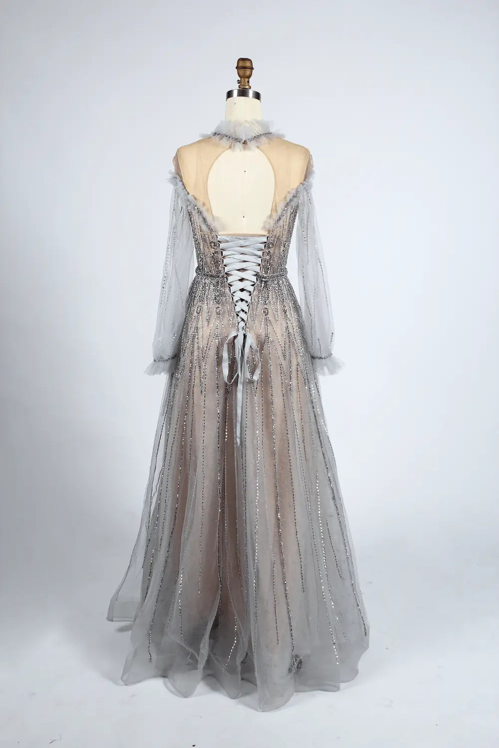 Beaded Off-Shoulder A-Line Mother of the Bride Dress with Sheer Sleeves MC048