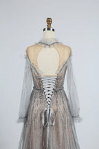 Beaded Off-Shoulder A-Line Mother of the Bride Dress with Sheer Sleeves MC048