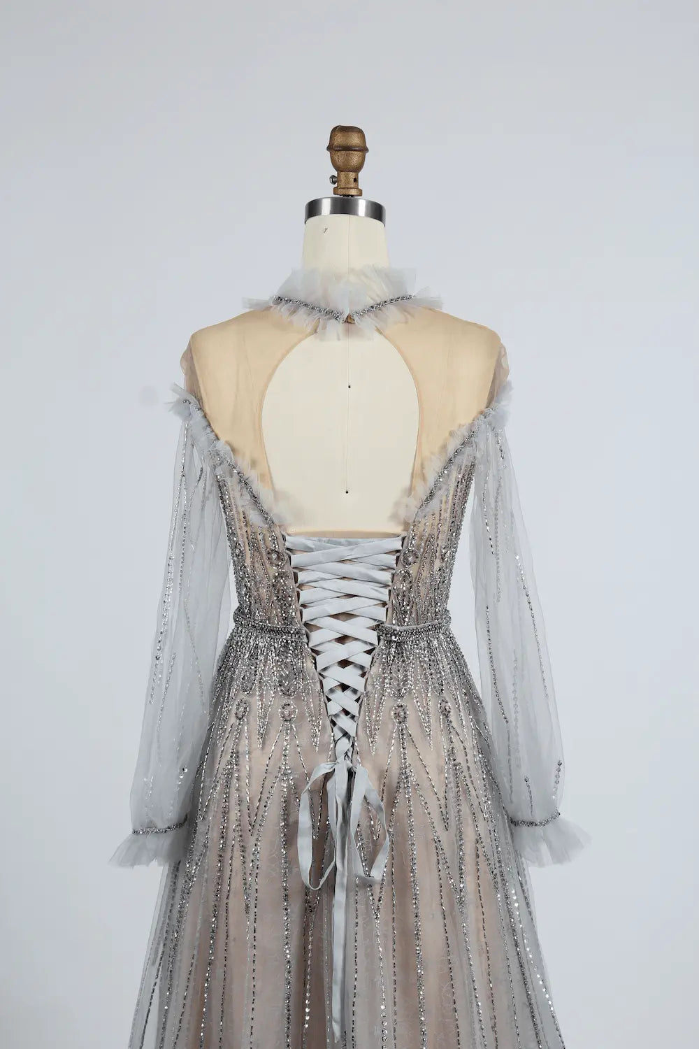 Beaded Off-Shoulder A-Line Mother of the Bride Dress with Sheer Sleeves MC048