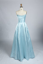 Wholesale Light Blue Embellished Strapless Evening Gown 33219