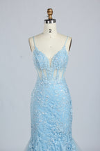 Wholesale Light Blue Embroidered Tulle Mermaid Prom Dress 33277