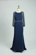Beaded Long Sleeve Navy Blue Sheath Mother of the Bride Dress MC111