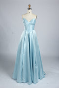 Wholesale Light Blue Satin Strapless Prom Gown 33313