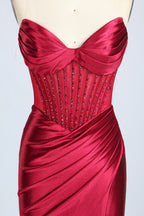 Wholesale Stunning Burgundy Satin Strapless Gown 33276
