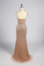 Luxurious Beaded Champagne Nude High-Neck Mother of the Bride Mermaid Gown MC179