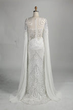 Beaded White Fitted Cape Sleeves mother of the groom dresses MK154