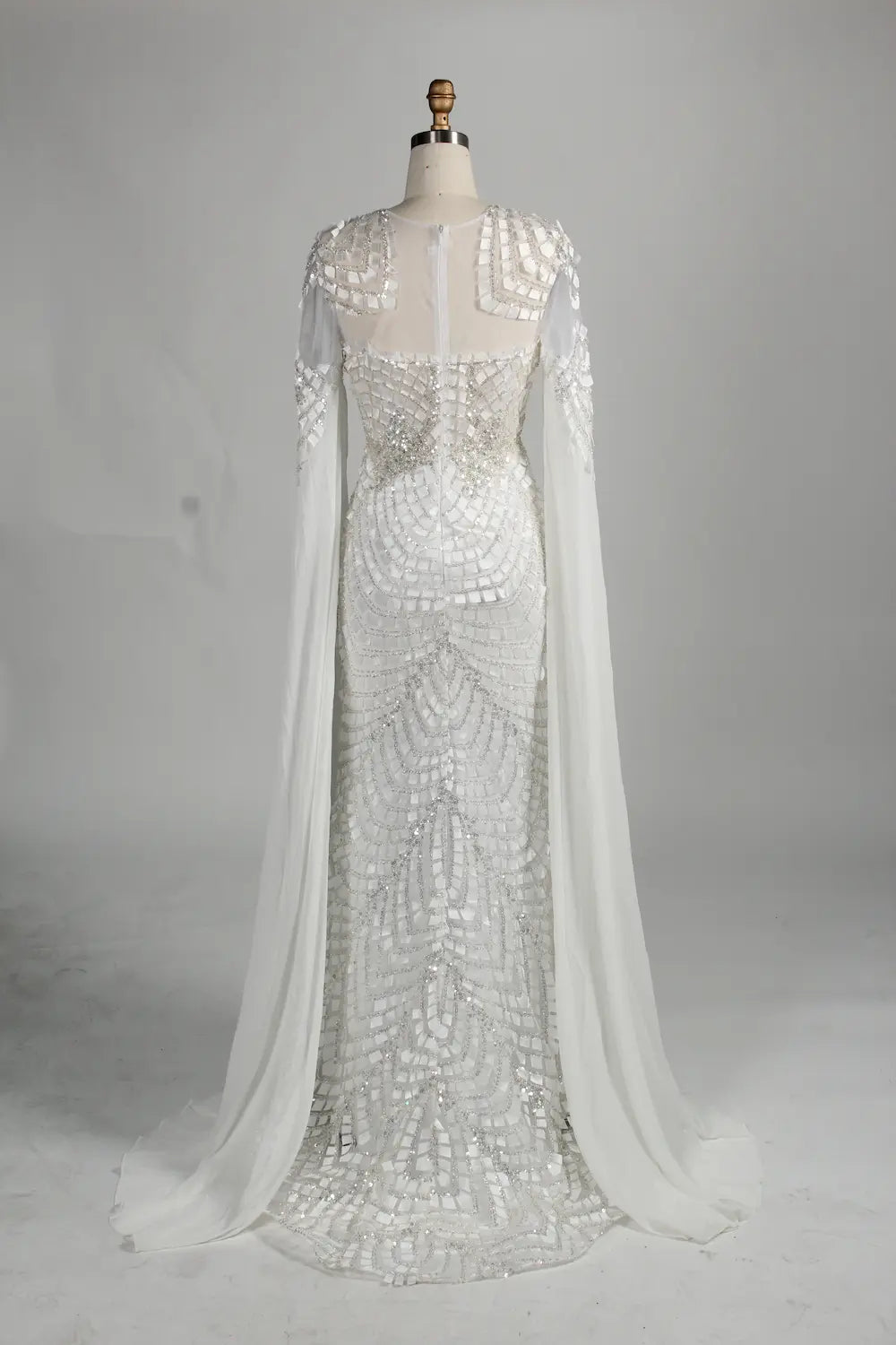 Beaded White Fitted Cape Sleeves mother of the groom dresses MK154