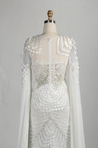 Beaded White Fitted Cape Sleeves mother of the groom dresses MK154