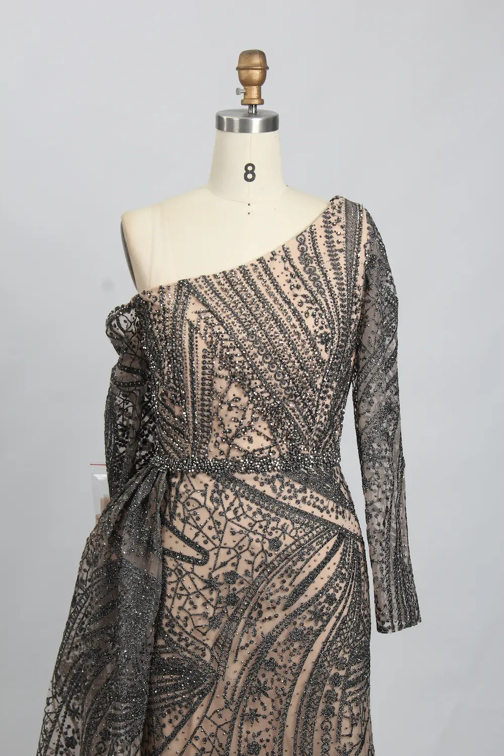 One-Shoulder Embellished Mermaid Mother of the Bride Dress with Long Sleeve MK099