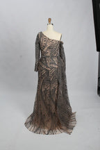 One-Shoulder Embellished Mermaid Mother of the Bride Dress with Long Sleeve MK099