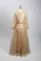 Lace V-Neck A-Line Mother of the Bride Dress with Long Sleeves MK101