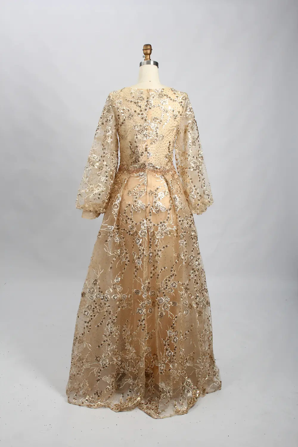 Lace V-Neck A-Line Mother of the Bride Dress with Long Sleeves MK101