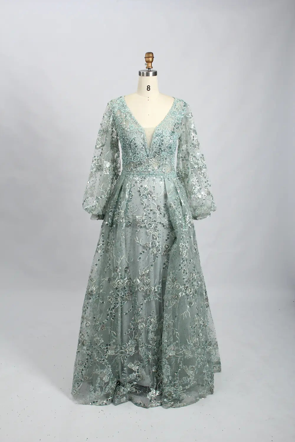 Lace V-Neck A-Line Mother of the Bride Dress with Long Sleeves MK101