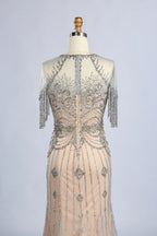 Champagne Beaded Short Fringe Sleeves Mermaid Mother of the Bride Gown MC161