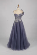 Luxury Elegant One Shoulder Sequined A Line Evening Dress MK151
