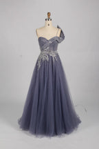 Luxury Elegant One Shoulder Sequined A Line Evening Dress MK151