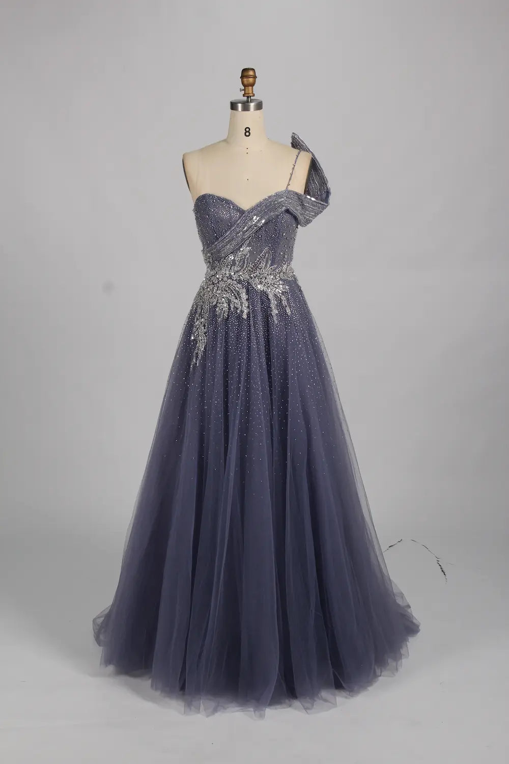 Luxury Elegant One Shoulder Sequined A Line Evening Dress MK151