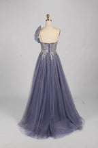 Luxury Elegant One Shoulder Sequined A Line Evening Dress MK151