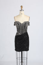 Wholesale Grey Off-Shoulder Sequin Short Prom Dress 33322S