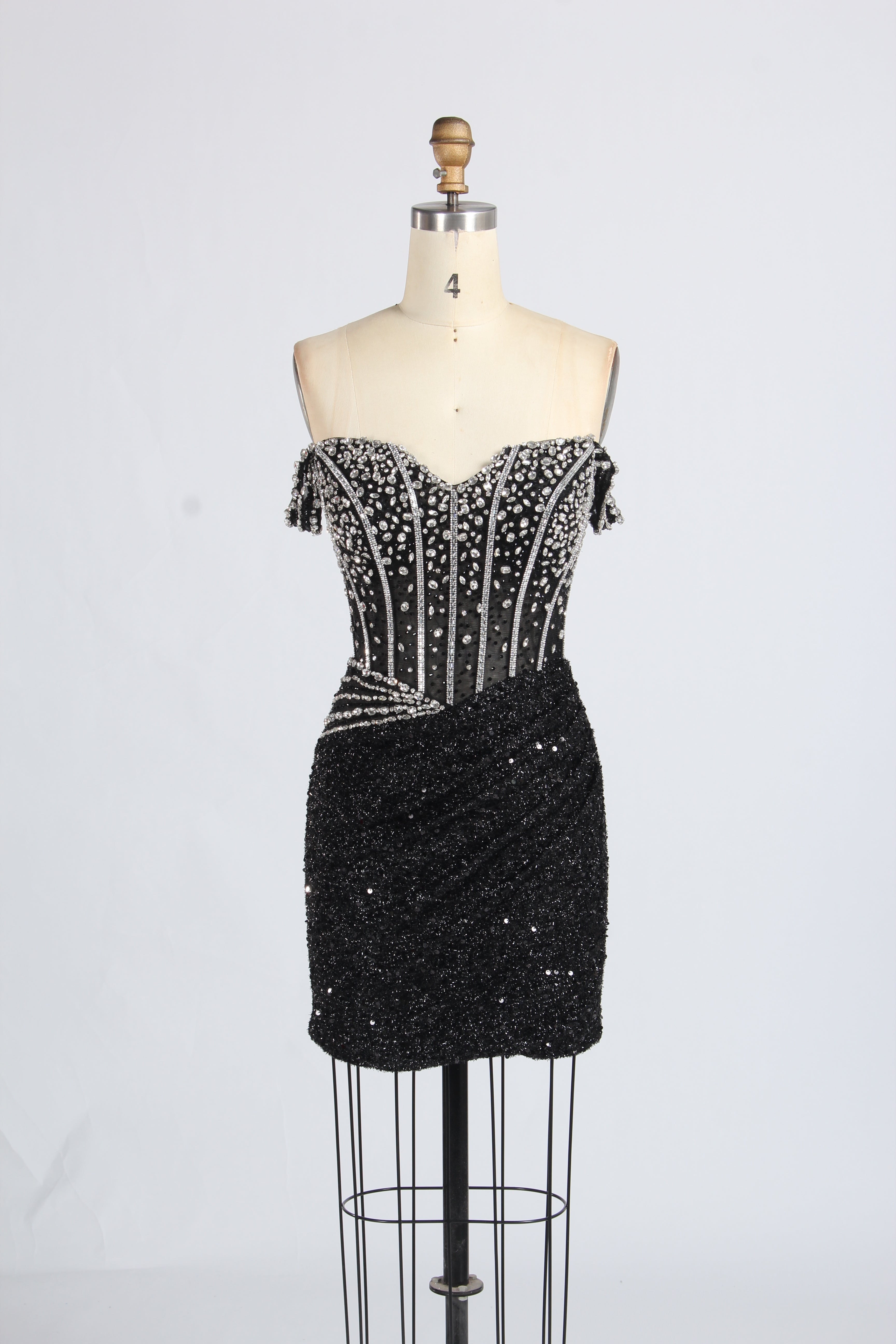 Wholesale Grey Off-Shoulder Sequin Short Prom Dress 33322S