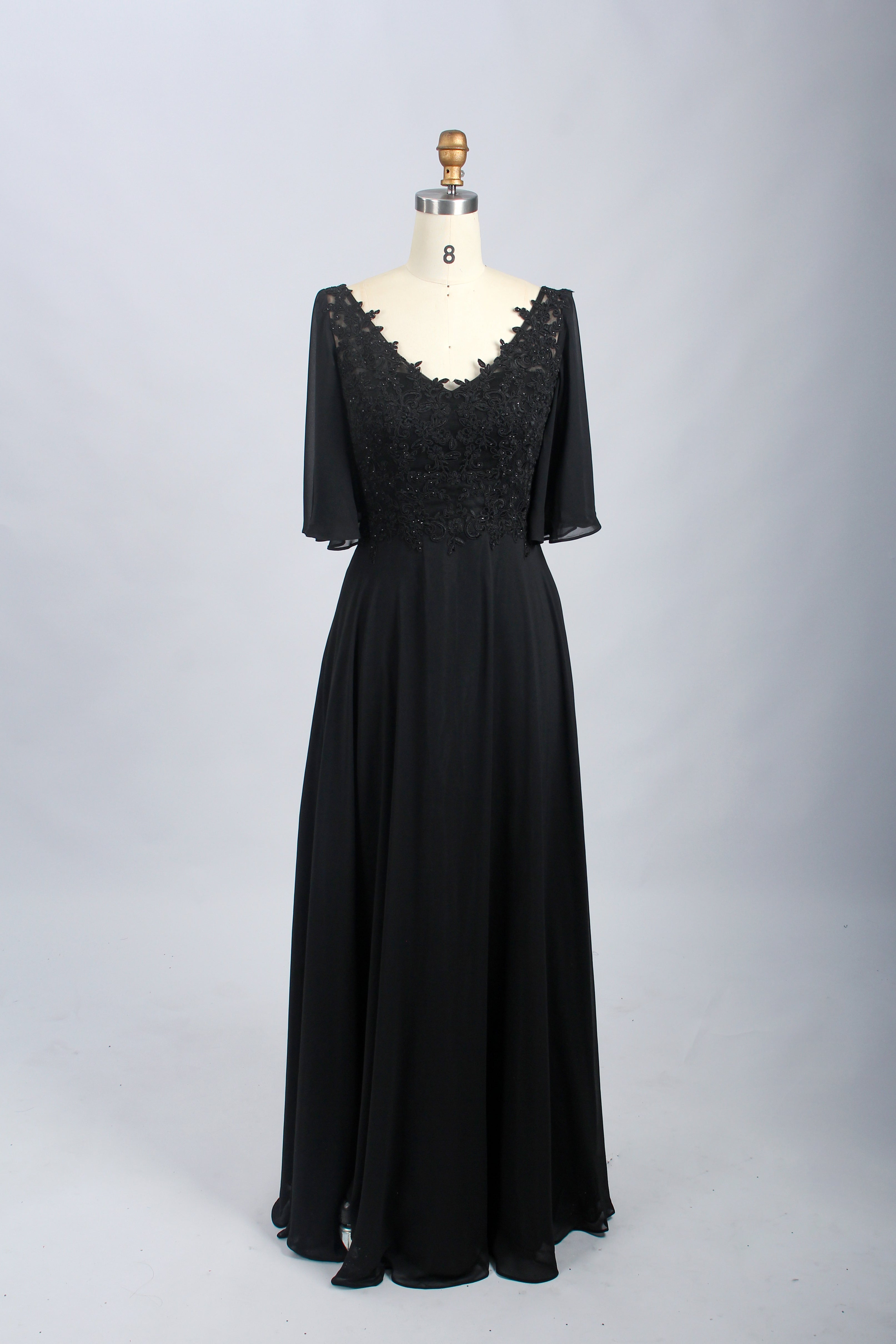 Wholesale Burgundy Lace Flutter-Sleeve Mother-of-the-Bride Gown 32698