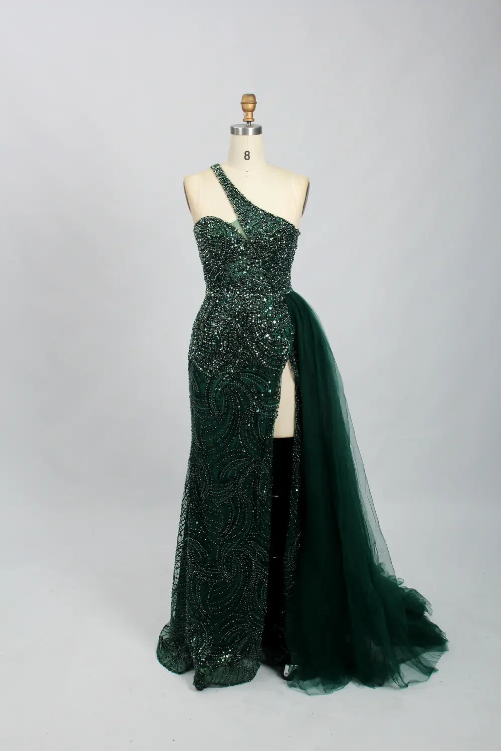 Silver Gray Modern One Shoulder Beaded Mermaid Evening Dress MK098