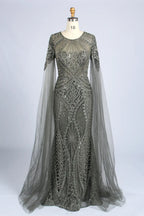 Pink Sequin Tulle Cape Mother of the Bride Dress MK169