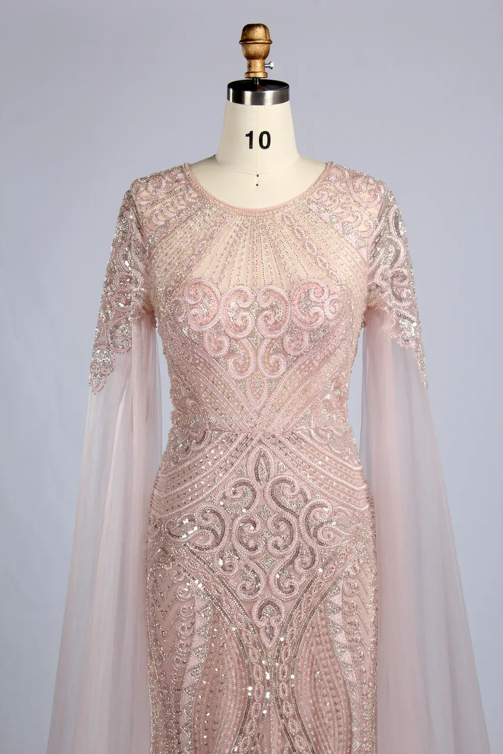 Pink Sequin Tulle Cape Mother of the Bride Dress MK169