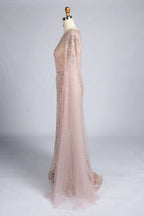 Pink Sequin Tulle Cape Mother of the Bride Dress MK169