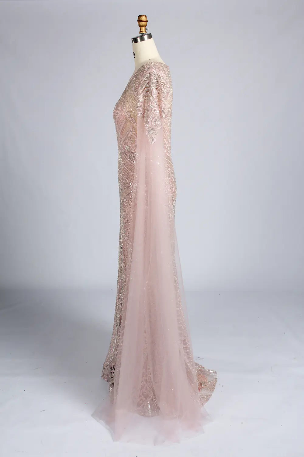 Pink Sequin Tulle Cape Mother of the Bride Dress MK169