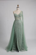 One Shoulder Beaded Sage Green Mother of the Bride Dress MK139