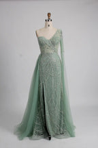 One Shoulder Beaded Sage Green Mother of the Bride Dress MK139